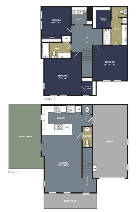 Floor plan for 3 beds, 2.5 baths, 1378 sqft